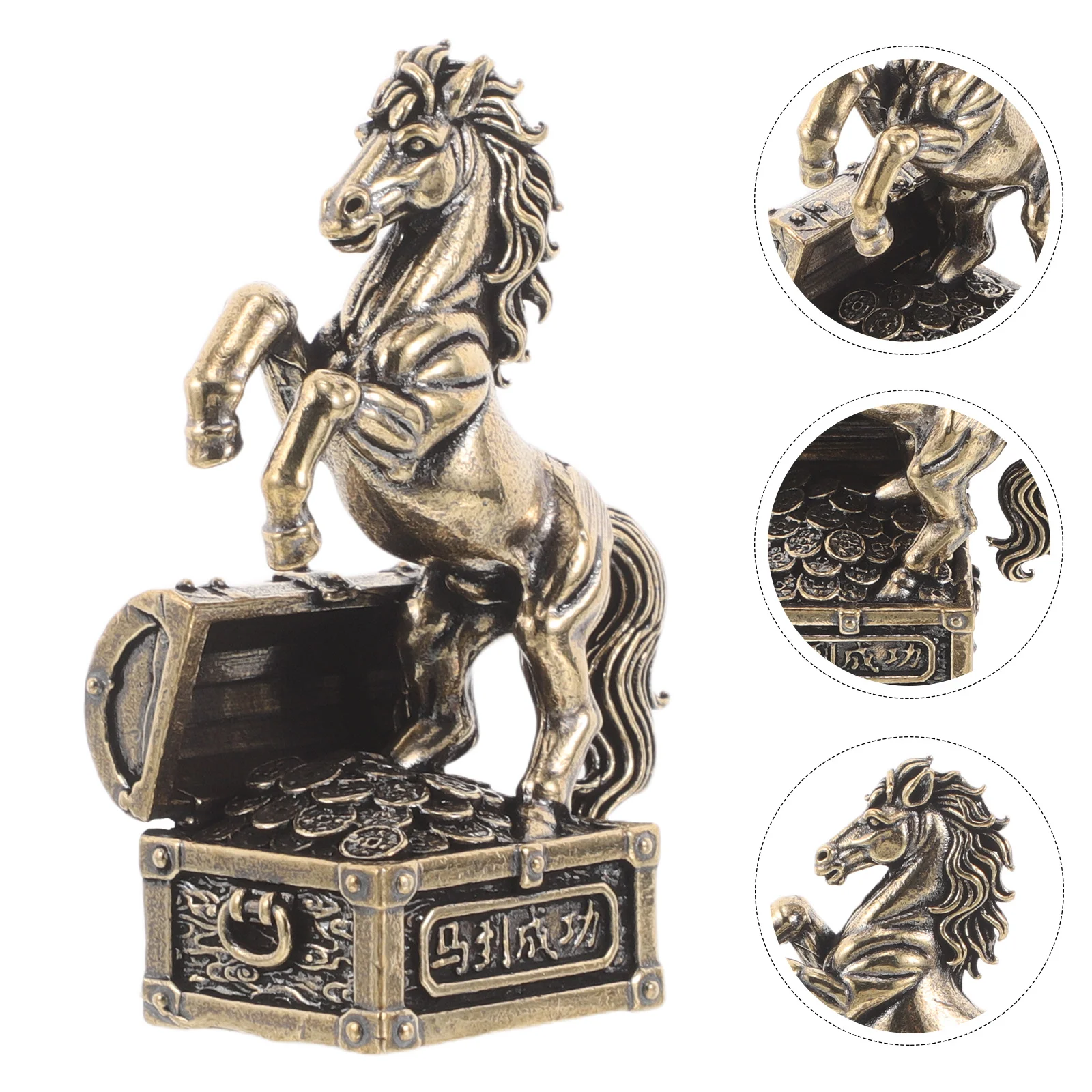 

Mini Brass Horse Statue for Desk - Oriental Zodiac Animal Art Sculpture with Fortune Blessing Basin - Elegant Office Home Decor