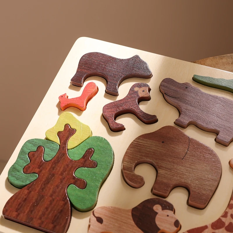 Houten Educatief 3D Puzzel Voor Kinderen Cartoon Animal Jigsaw Cognitie Vormen Blok Puzzels Montessori Baby Speelgoed Tangram Gift