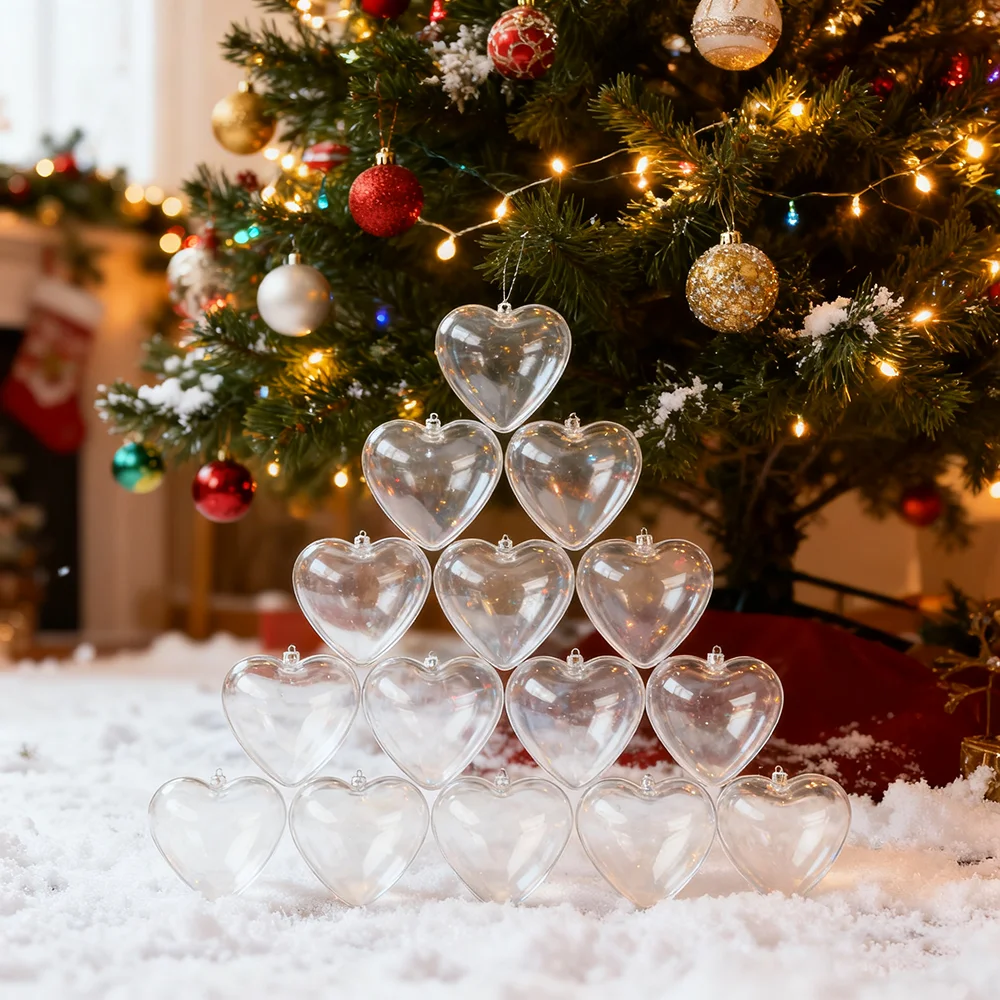 10pcs Plastic Heart Balls, Clear Fillable Balls,  Heart Shape Decorative Ball, Home Hanging Ornaments Decorations, DIY Crafts
