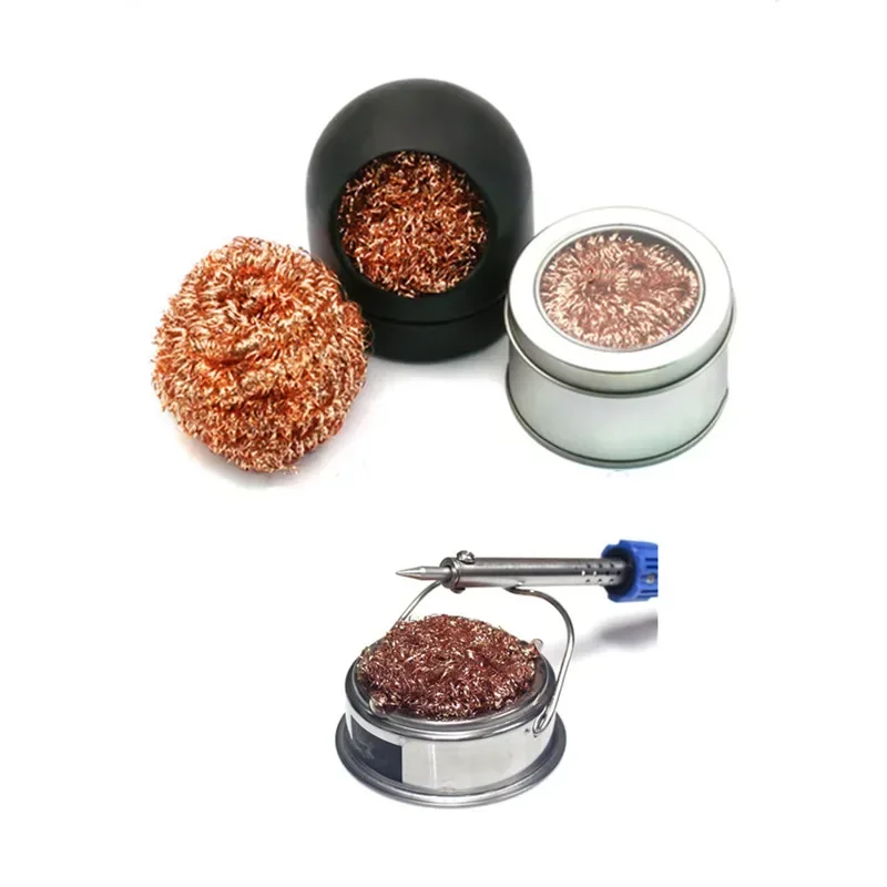 3-in-1 Electric Soldering Iron Cleaning Nozzle with Copper Wire Ball and Drop Box Cleaning Ball