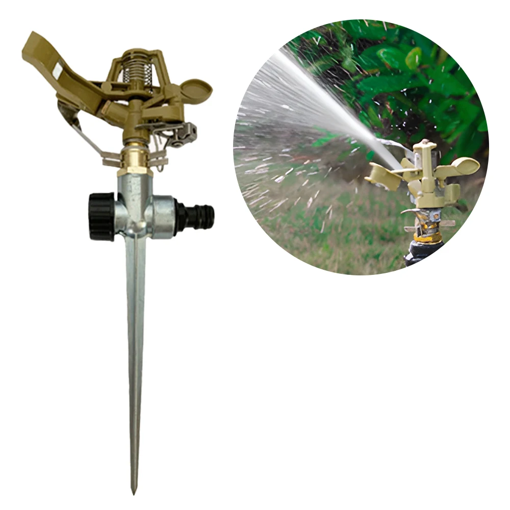 Impact Sprinkler on Retractable Tripod Base Heavy Duty Zinc Alloy Water Sprinkler for Yard Lawn Garden 1/2'' Universal Connector