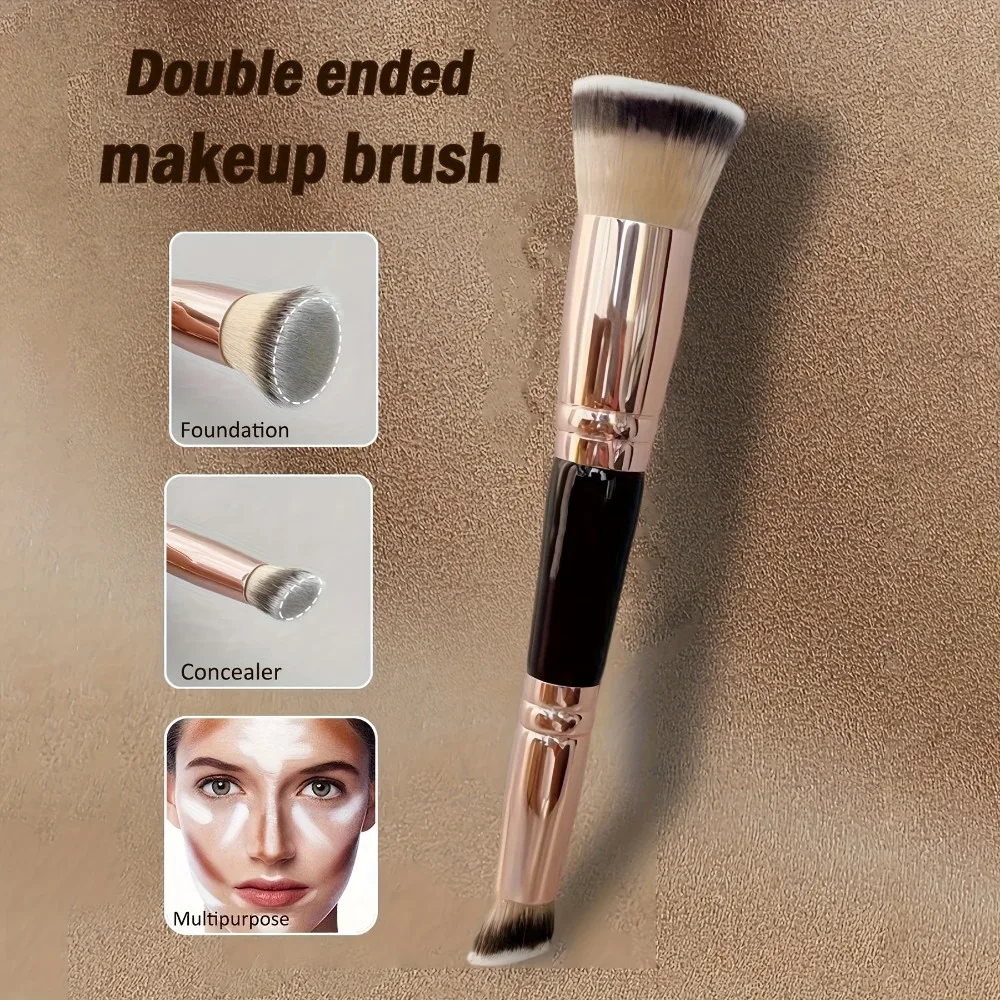 2in1 Double Ended Make-Up Borstel Grote Fan Conische Kop ABS Handvat voor Foundation Concealer Instelling Reizen Make Up Gezicht Tool