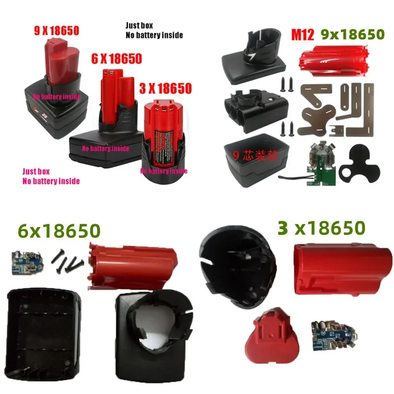 For Milwaukee 12V 10.8V 3.0Ah 6.0Ah 9.0Ah 48-11-2411 Li-ion Battery Box Housing M12 Battery Plastic Case PCB Circuit Board Shell