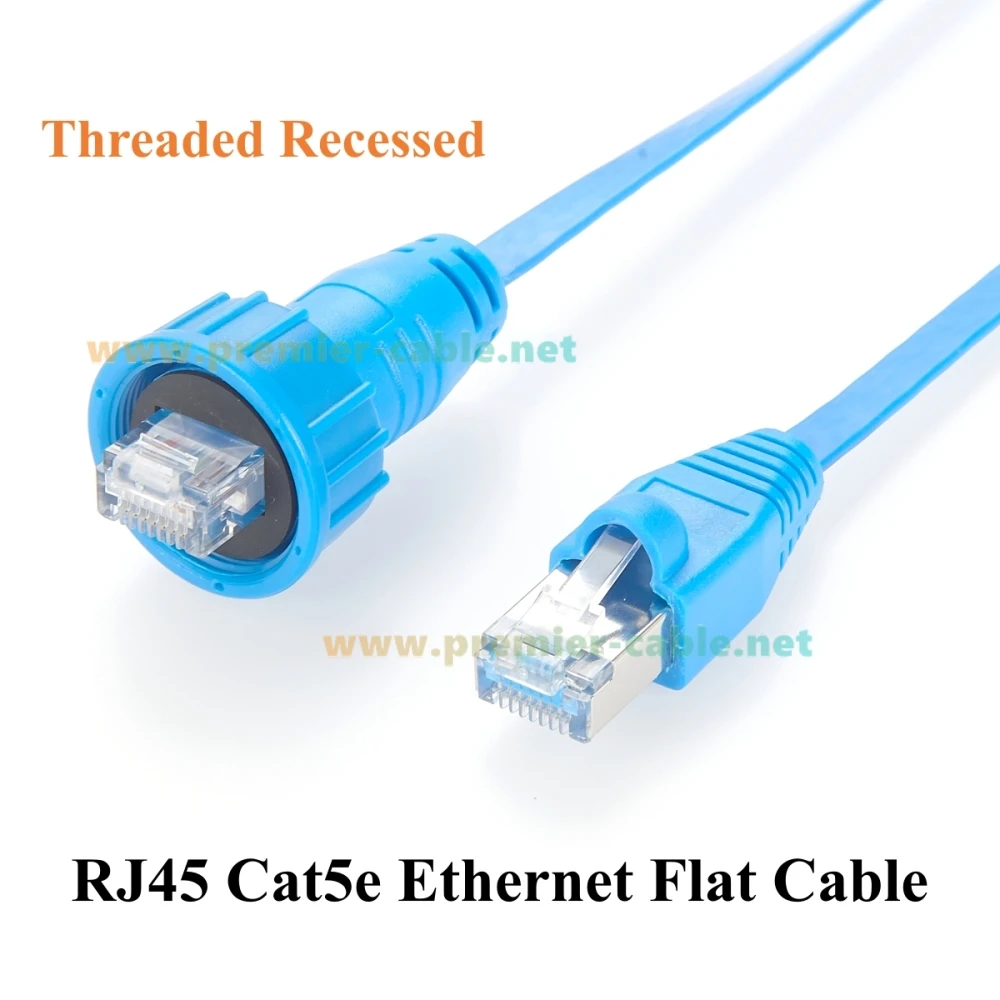 IP67 Waterproof RJ45 Cat5e Ethernet Flat Cable Outdoor Gigabit RJ45 Male to Male LAN Network Patch Cord Threaded Embedded Mount