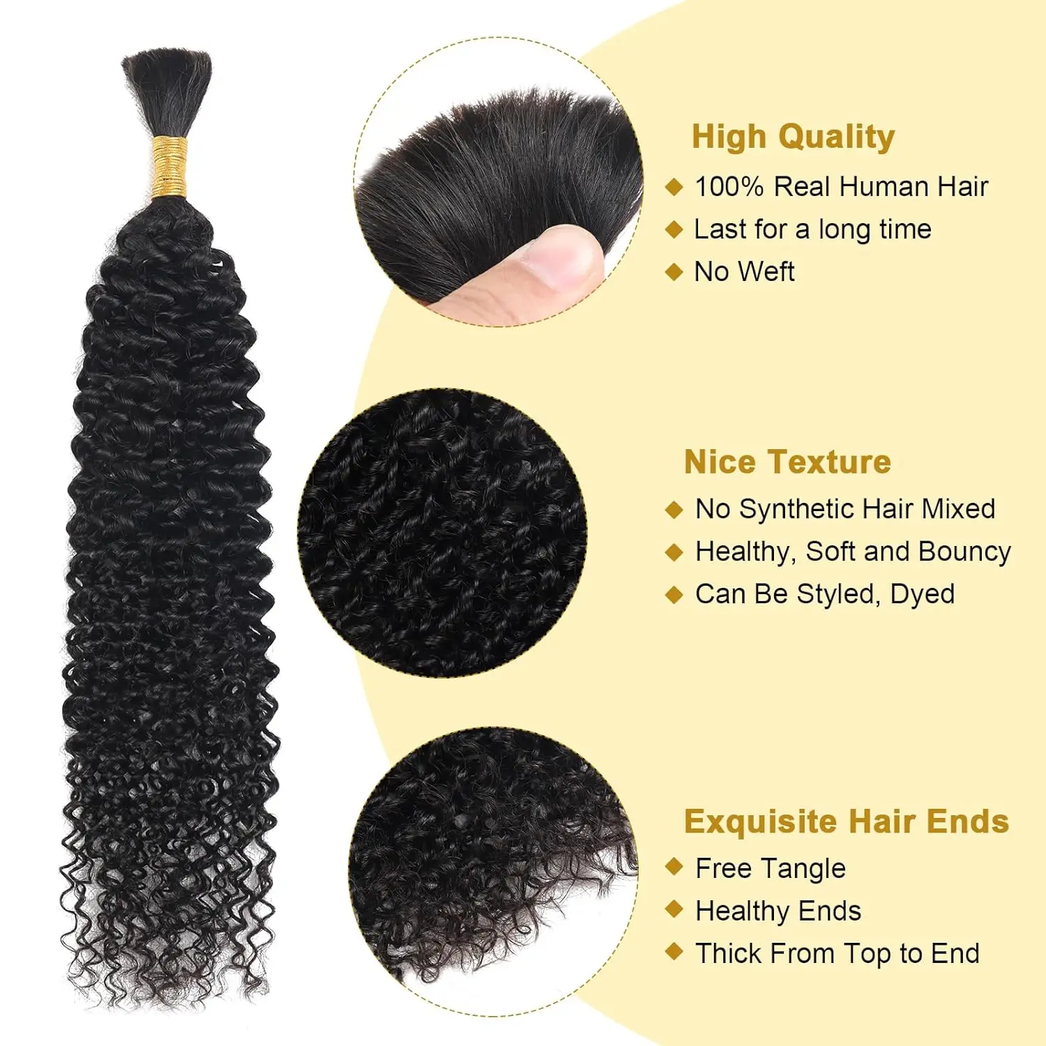 Rambut kepang manusia untuk kepang Boho 2 bundel 100g gelombang air rambut manusia rambut kepang 12A Brasil Virgin tanpa rambut pakan