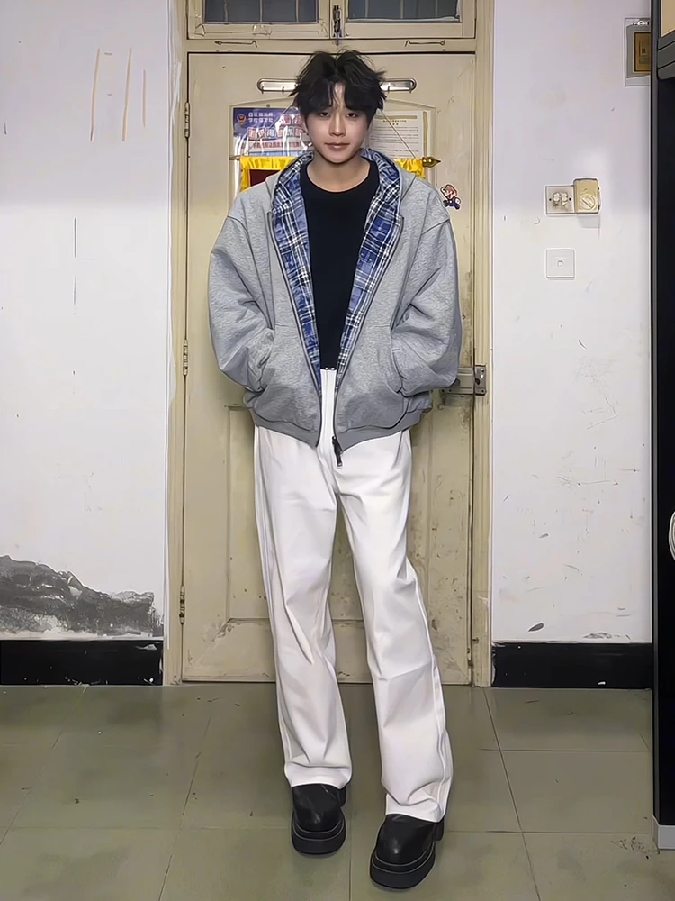 

Ультралегкие мужские джинсы прямого кроя для весны и осени, в стиле High Street, с эффектом похудения, широкие брюки из смесового хлопка и полиэстера