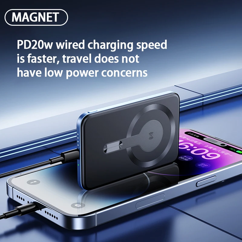 Dünne kabellose Powerbank, magnetisch, PD20W, 5000 mAh, tragbar, schnelles Aufladen, externer Akku für Magsafe, für iPhone 16 15 14 13