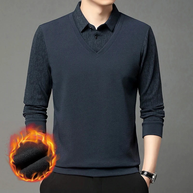 T-shirt da uomo casual lunga Sve Fce foderata con colletto Faion Falso in due pezzi Abbigliamento per papà Poliestere Spandex Miscela