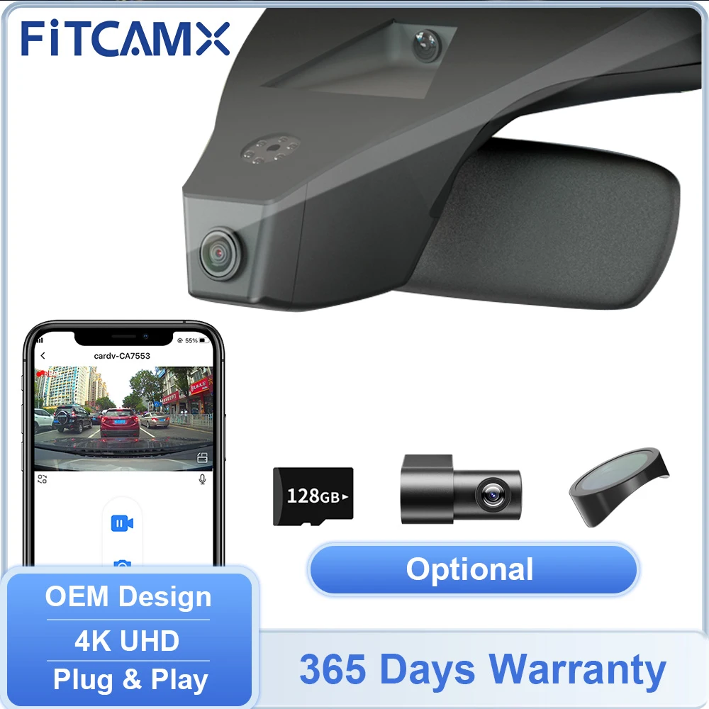 FITCAMX 4K Dashcam für Volkswagen T-Roc 2017-2026 / T-Cross 2018-2026, OEM-Look Fahrzeugkamera Auto-DVR für VW Touareg 2011-2025