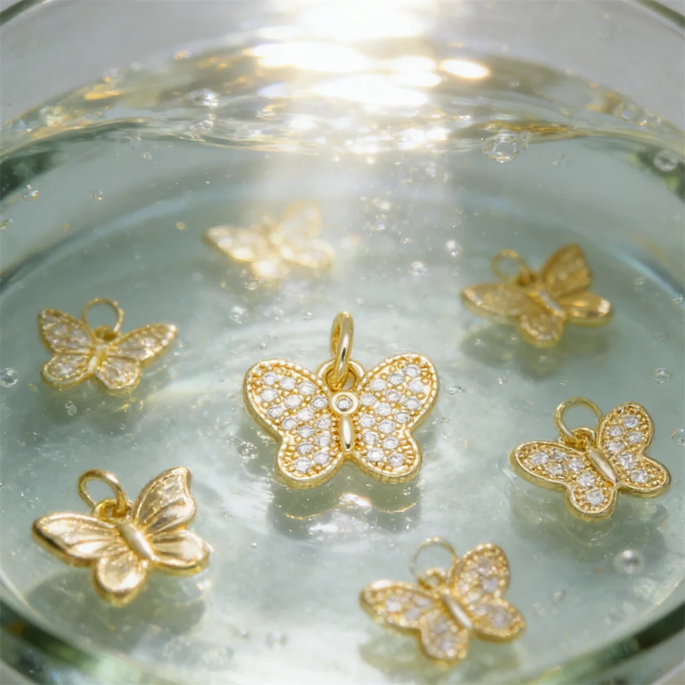 

3Pcs Pendants Brass Inlaid Zircon Butterfly Charms for DIY Jewelry Necklace Bracelet Accessories Stylish Ornaments Daily Wear