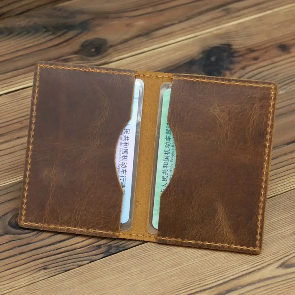 Handmade Genuine Leather Cardholder Crazy Horse Ultra Slim Bank Card Holder Compact Full Grain Credit Card Case Daily Carry