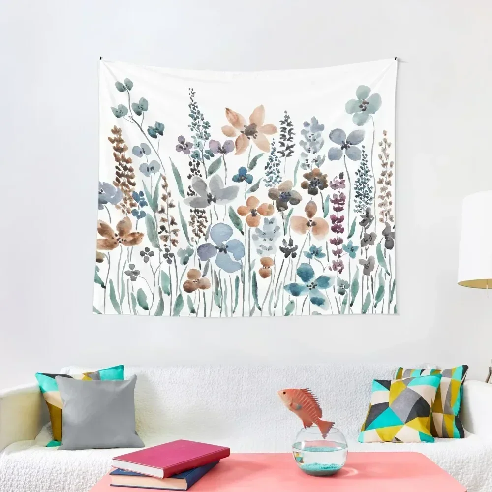 

watercolor blue brown wildflower field Tapestry Room Decorations Room Decoration Accessories Decoration For Home Tapestry