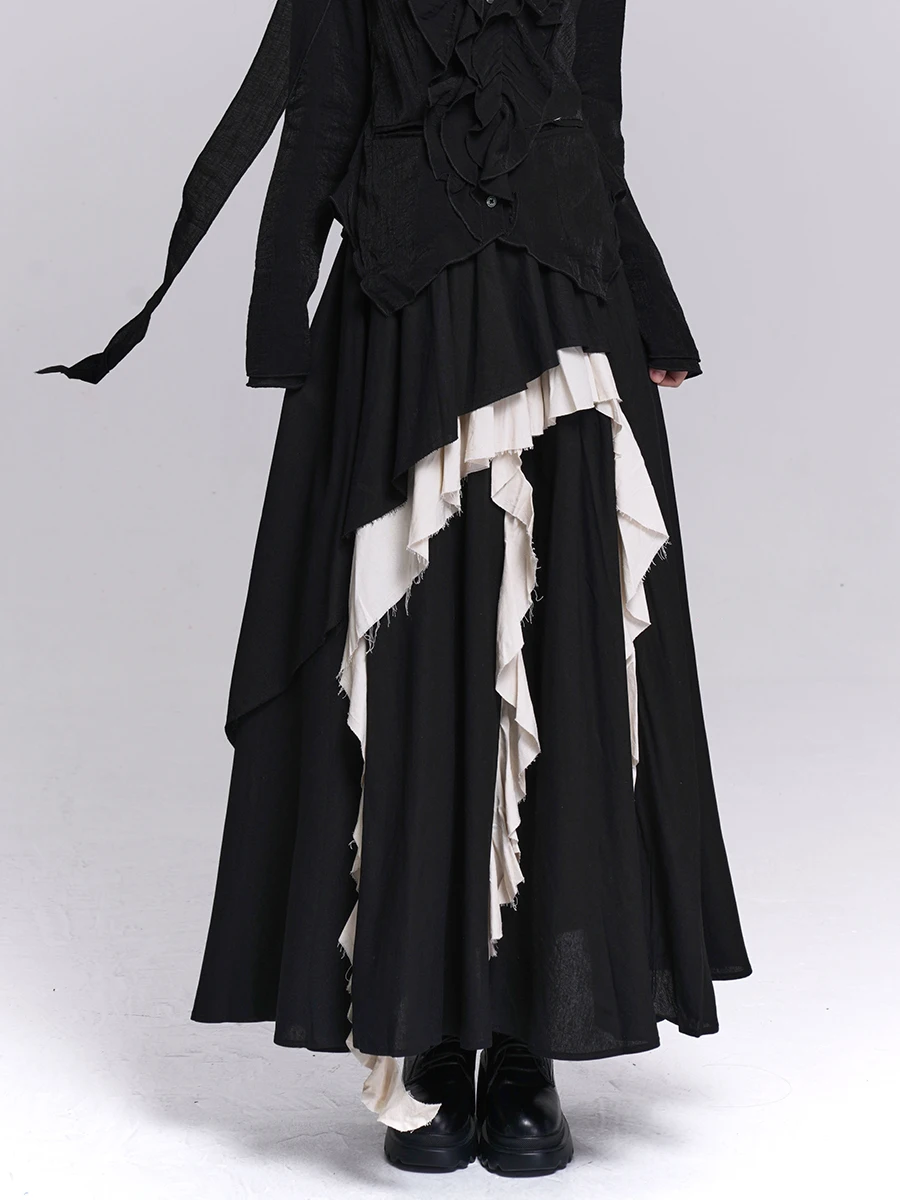 

Готическая асимметричная черная юбка макси в стиле Ghost Girl: художественная эстетика для женщин