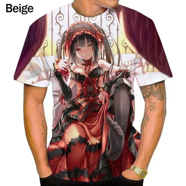 2023 New Anime DATE A LIVE Kurumi Tokisaki 3d Print Unisex T-Shirt Casual Harajuku Short Sleeved Man Clothing