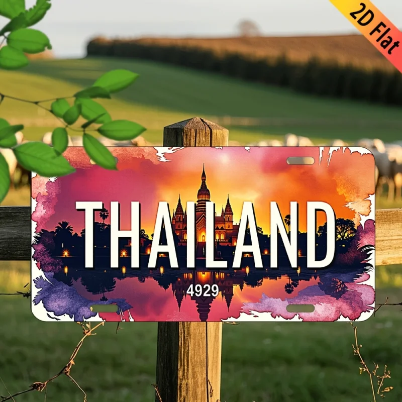 مسطح ثنائي الأبعاد - قطعة واحدة من علامة الألومنيوم "تايلاند" العتيقة - ديكور حائط معدني عتيق مقاس 6 × 12 بوصة مع مشهد شاطئ استوائي، مثالي للمنزل #1