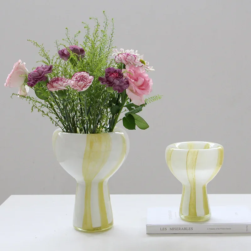 Open striped glass decorative vase dried flower TV cabinet living room countertop flower arrangement