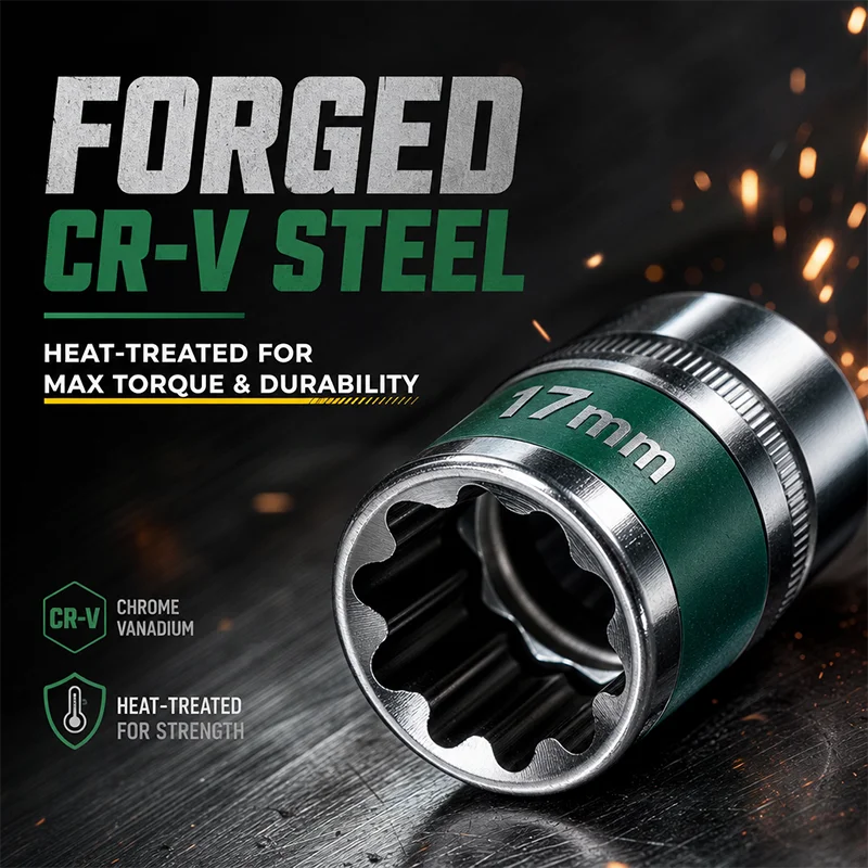 10Pcs 1/2 Inch Drive Metric Socket Set 8-24mm, CR-V Heat Treated Sockets with 10 Inch L Handle, Hand Tool Repair Kit