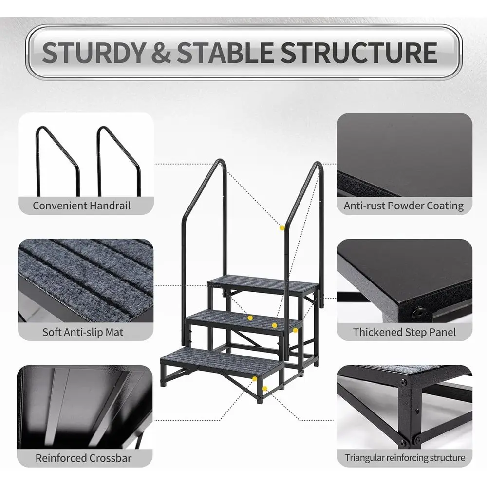 3-Step Heavy-Duty Hot Tub Steps with Non-Slip Mat and Dual Handrails for Camper, Trailer, and Porch Safety