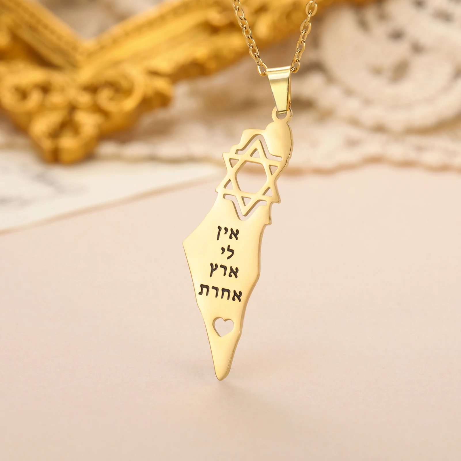 EUEAVAN Israel Palestine Map Necklaces for Women Men Stainless Steel Hebrew Star of David Pendant Jewish Jewelry Gifts Wholesale