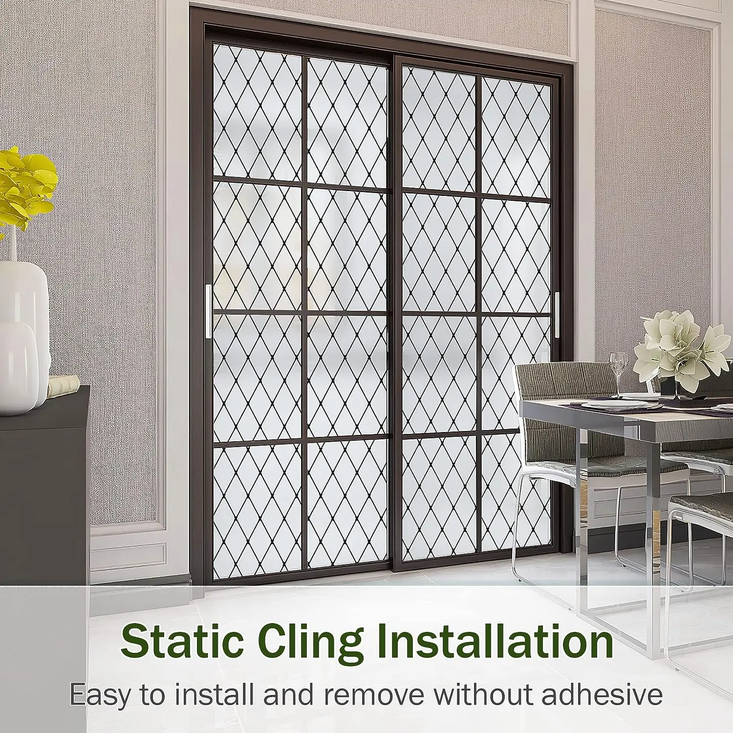 Frosted Black Lattice Window Film Static Cling Window Privacy Films Decorative Glass Vinyl Film for Windows Removable