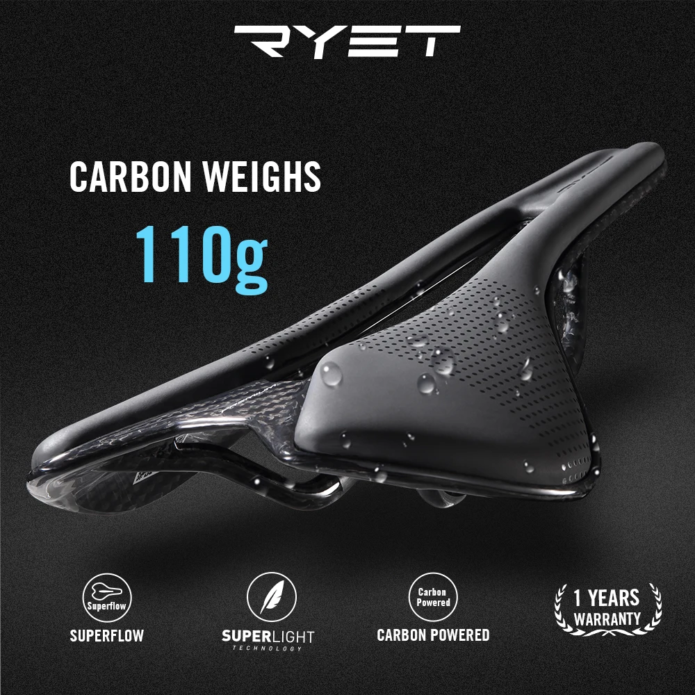 

RYET Bike Saddle 7x9mm 7x7mm Rail Super Light Full Carbon Racing Bicycle Seat Superflow Road MTB Seating Cushion Cycling Parts