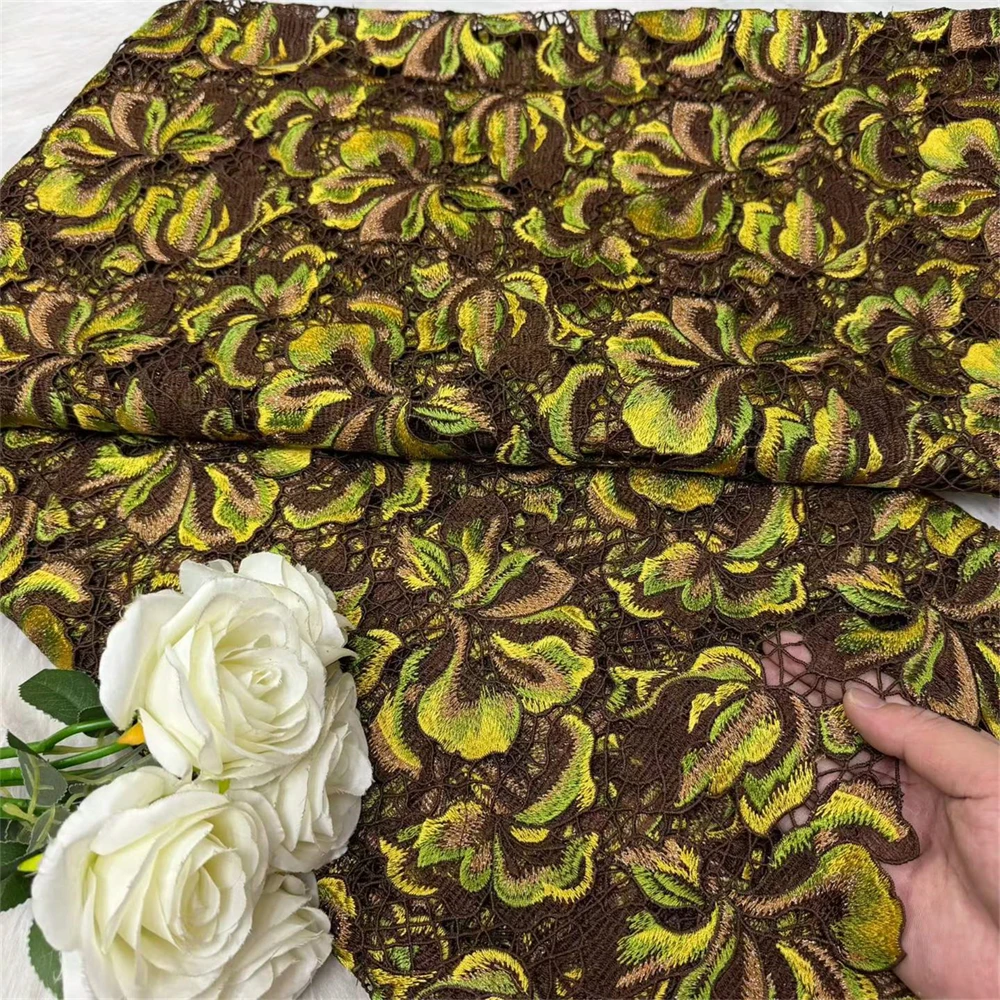 African Guipure Cord Lace Fabric 2027 High Quality 5 Yards Nigerian Water Soluble Lace Fabric For Women Wedding Party Dresses