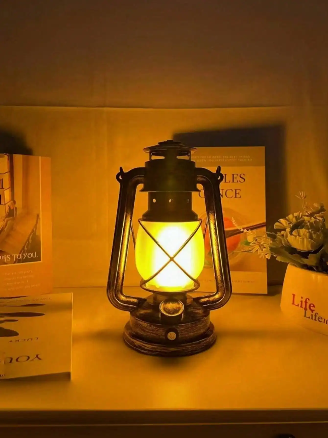 Battery Powered LED Vintage Lantern Dancing Flame Waterproof Remote Control for Indoor Outdoor Garden