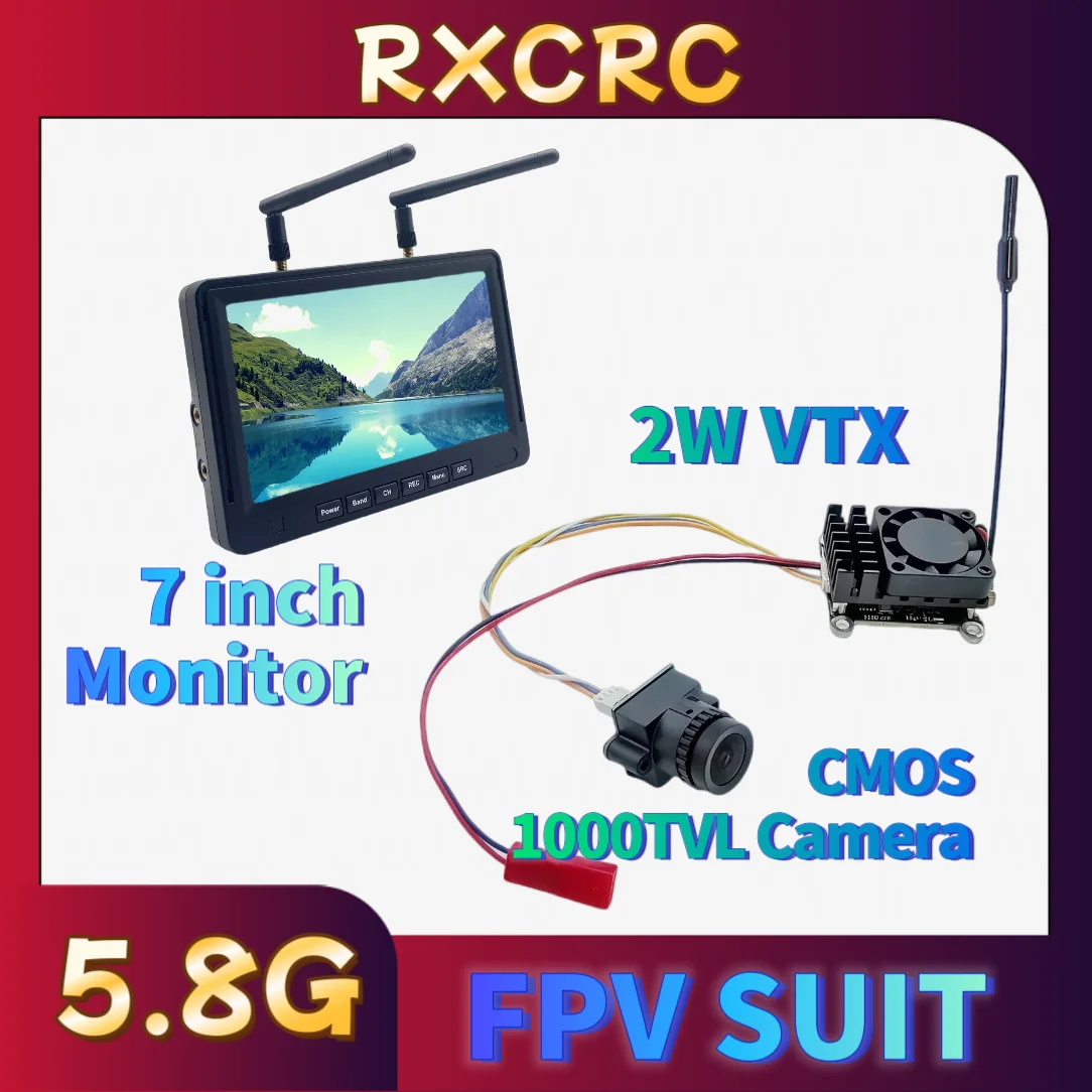

RXC 5.8G 2W VTX transmitter 1000TVL Camera FPV 7inch monitor suit, for FPV Drones remote control vehicles fixedwing aircraft,etc