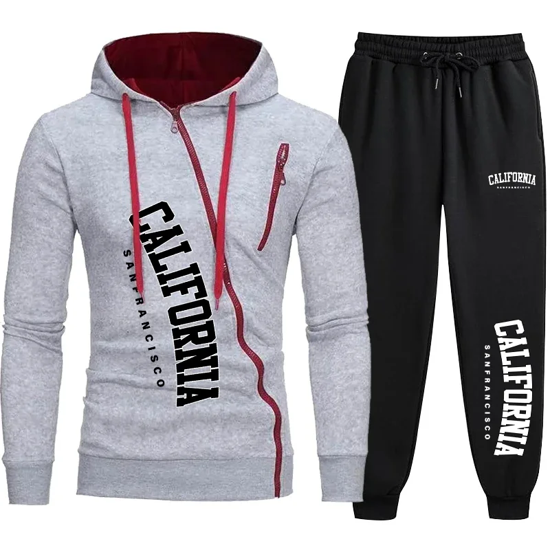 2024 Male Hoodie+Pants 2Pcs Jogging Sports Suit Casual Tracksuit Men Hooded Sweatshirt Outfit Spring Autumn Mens Sets Sportswear