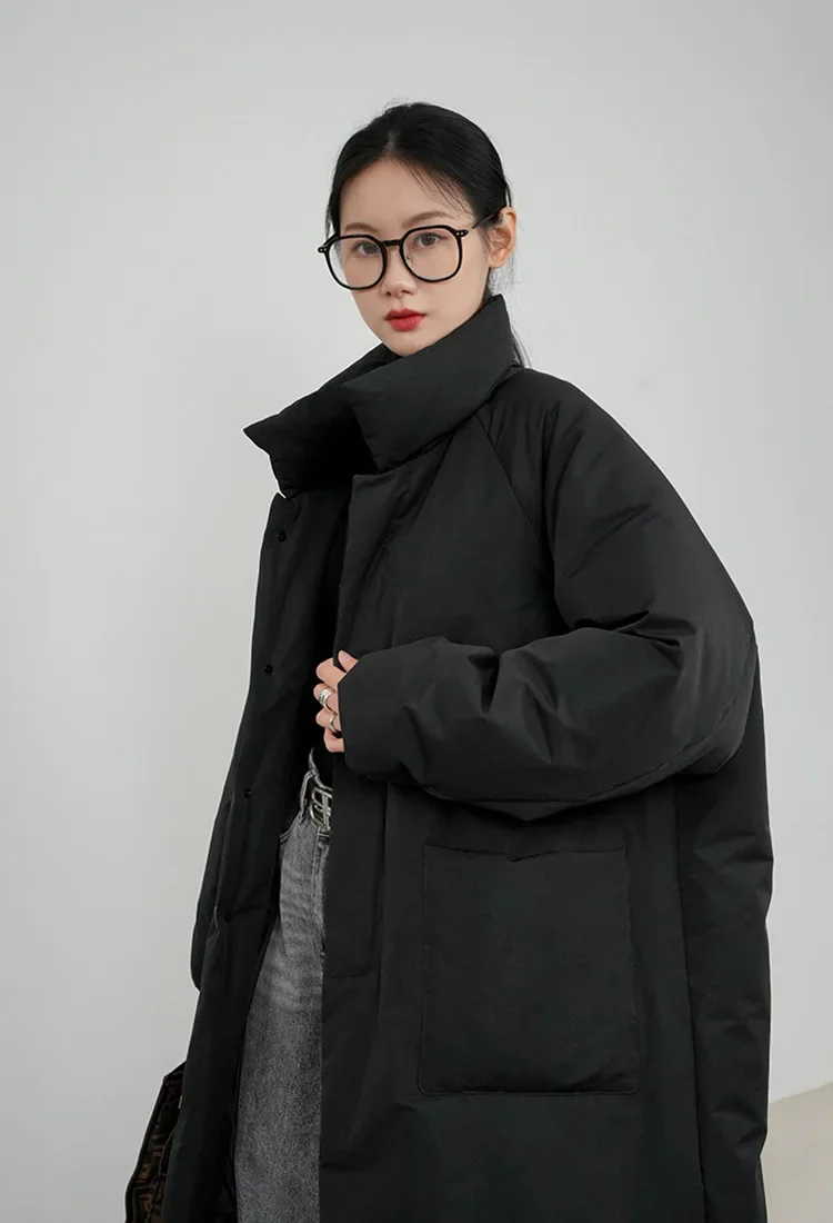 Korean Version of Solid Color Loose Stand Collar Long Cotton