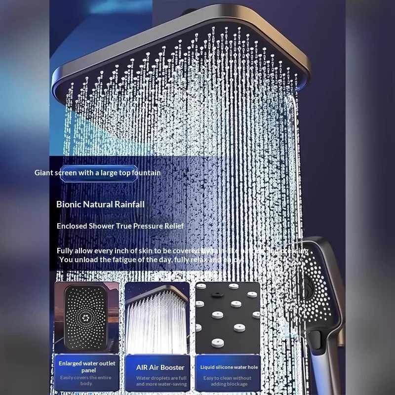 Thermostatic Brass Shower System Rainfall Ceiling Shower High Pressure Handheld Anti Scald Mixer Bathroom Spa Silver Square