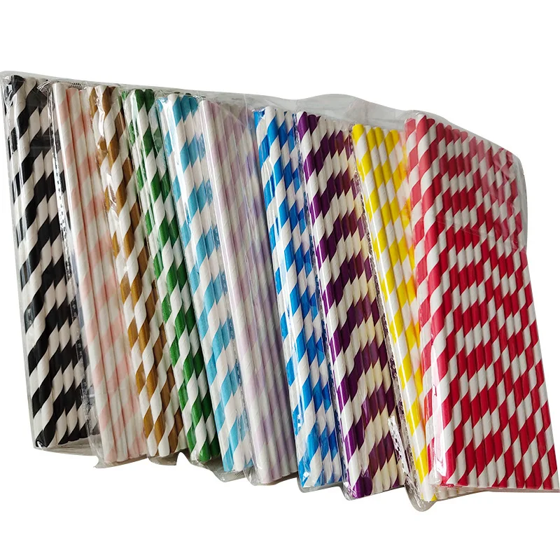 100pcs disposable colored paper straws, striped juice straws, biodegradable