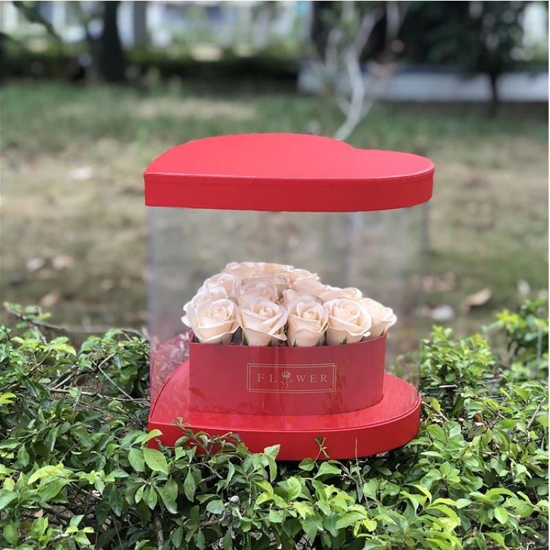 

Heart-Shaped Gift Box w/ Transparent PVC & Paper Lid,Valentine's Wedding Gift Packaging,Floral Display Case w/Paper Insert