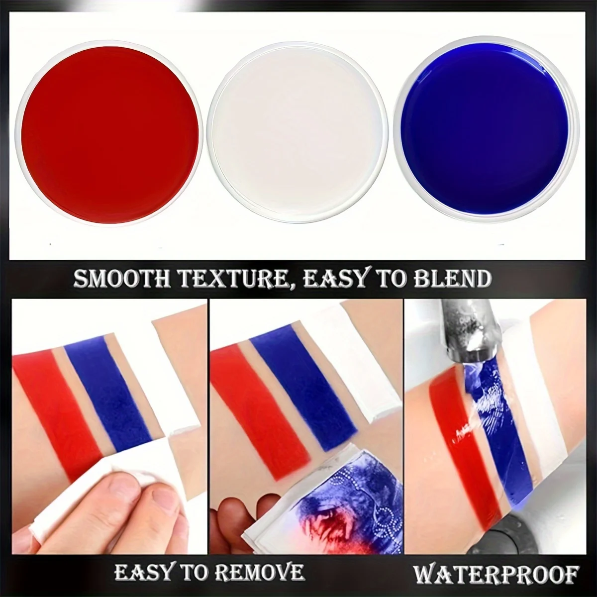 White Black Red Face Body Paint Set, 6 Brushes Included