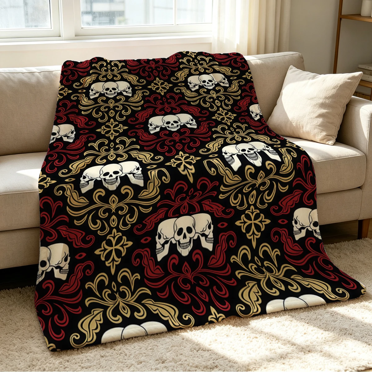 Skull Ornament Blanket Soft Cozy Throw for Sofa Bed Festive Holiday Decor Gift for Kids and Adults,Lightweight and Warm