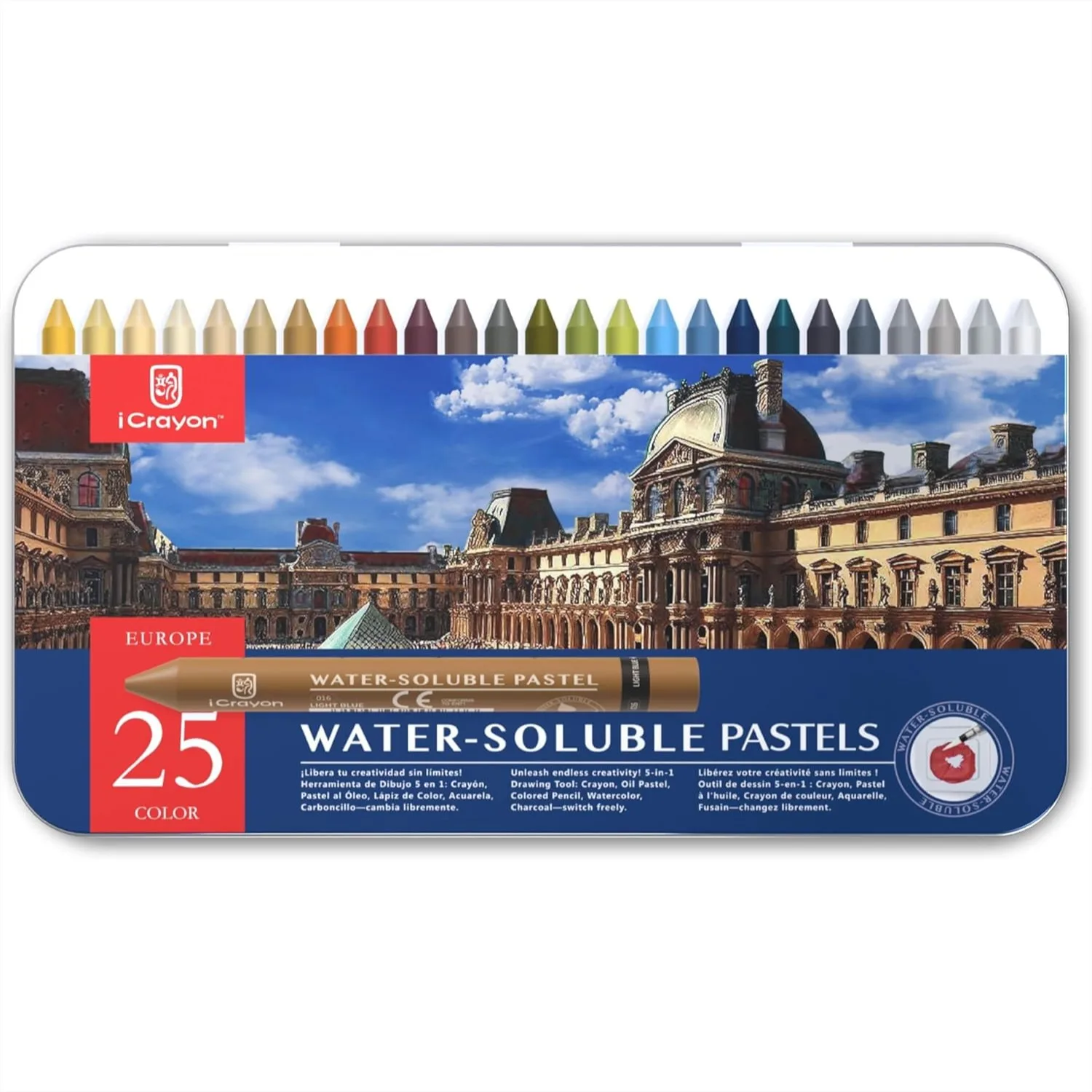 

25 Colors Water-Soluble Pastel Crayons Set with Brush & Palette for Watercolor, Oil Pastel & Ink Effects, Easy Blending for