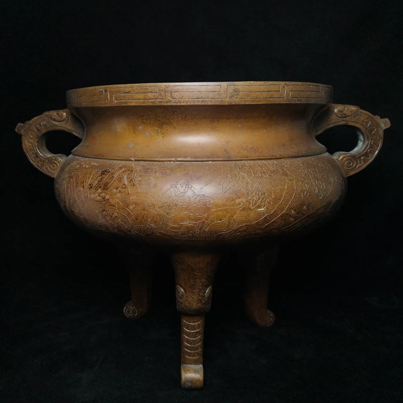 YIZHU CULTUER ART Size 31 × 23.5 cm large Chinese Xuande mark Bronze carving Person Censer Incense burner