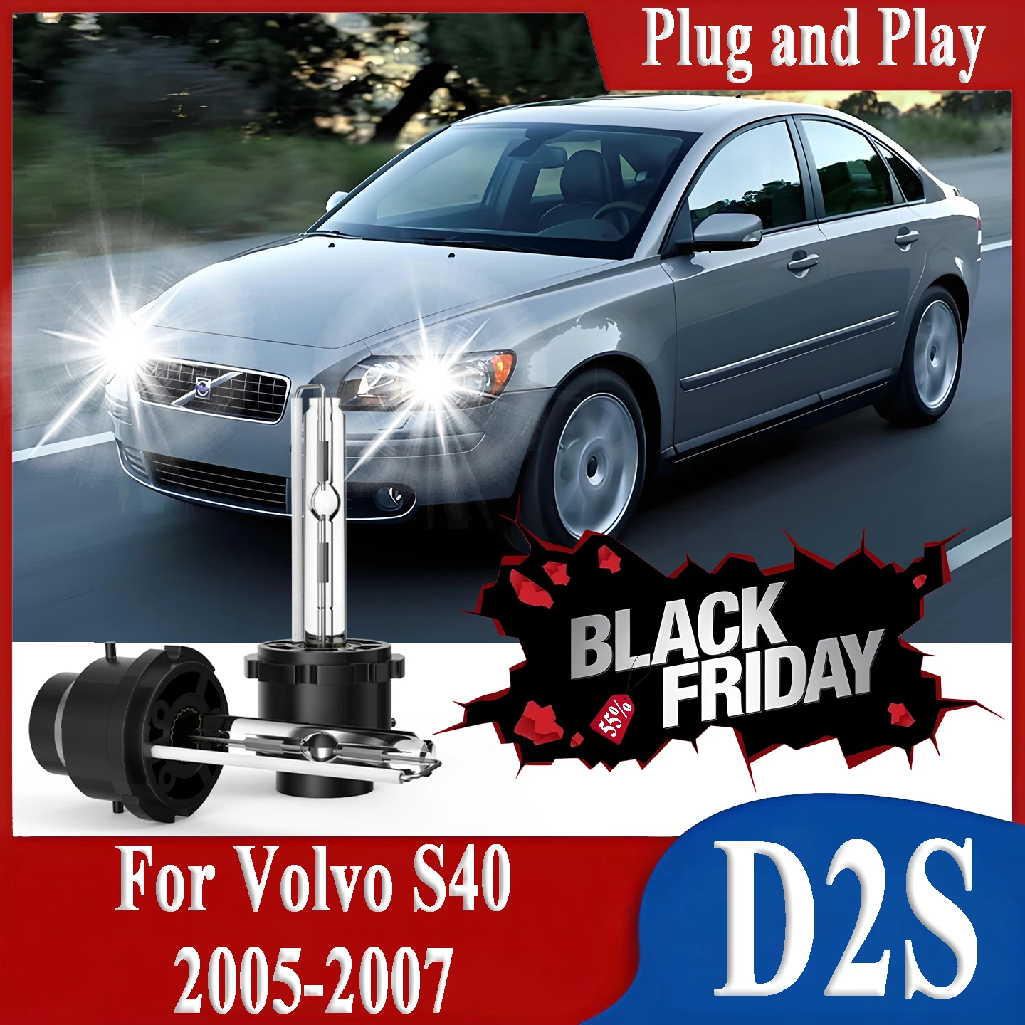 

2X Headlamps Car Lights D2S 6000K White Original HID Xenon Headlight 35W 12V Low Beam Bulb Super Bright For Volvo S40 2005-2007