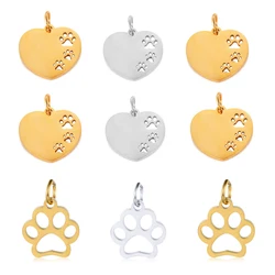 5Pcs Stainless Steel Dog Paw Pendants Heart Cat Footprint Charms For DIY Handmade Necklace Earrings Accessories Jewelry Making