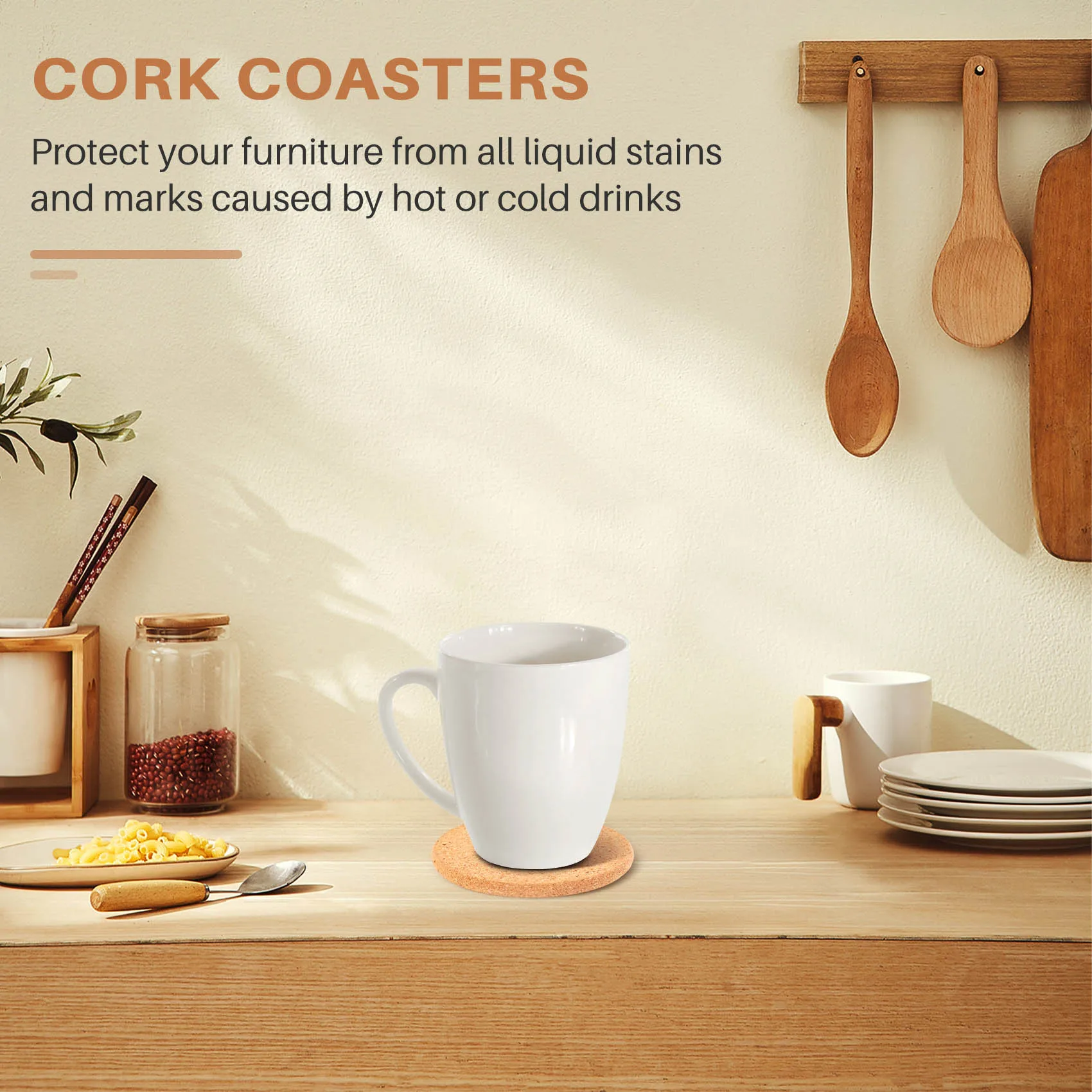 

A51M-Natural Cork Coasters With Round 16Pc Set With Metal Holder Storage Caddy – 1/5Inch Thick, Absorbent, Eco-Friendly, Heat-Re