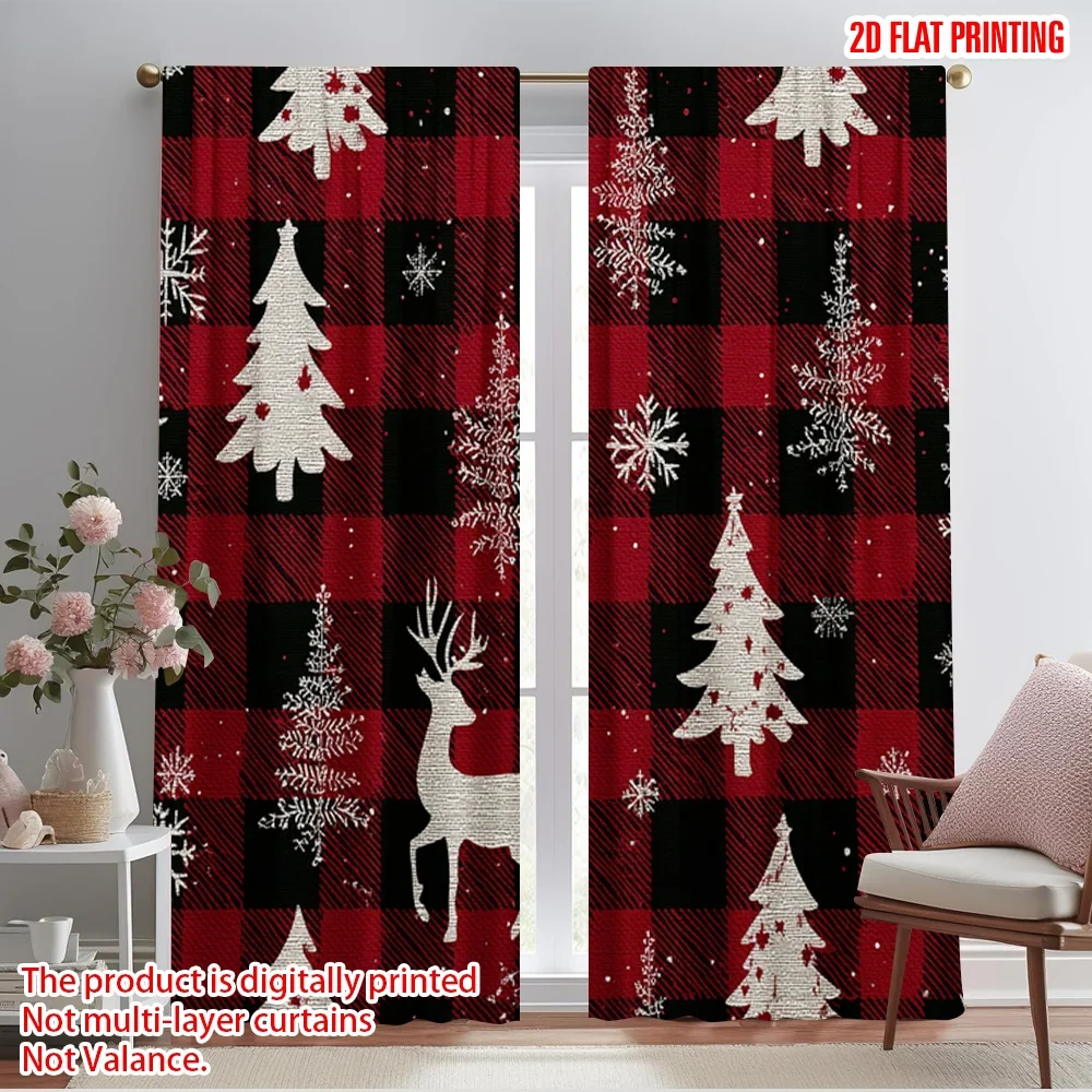 2pcs,2D plane printing Curtain Fabric Christmas1 100% Polyester (without rod) Decorations Inside Ldeal for Living Room & Bedroom