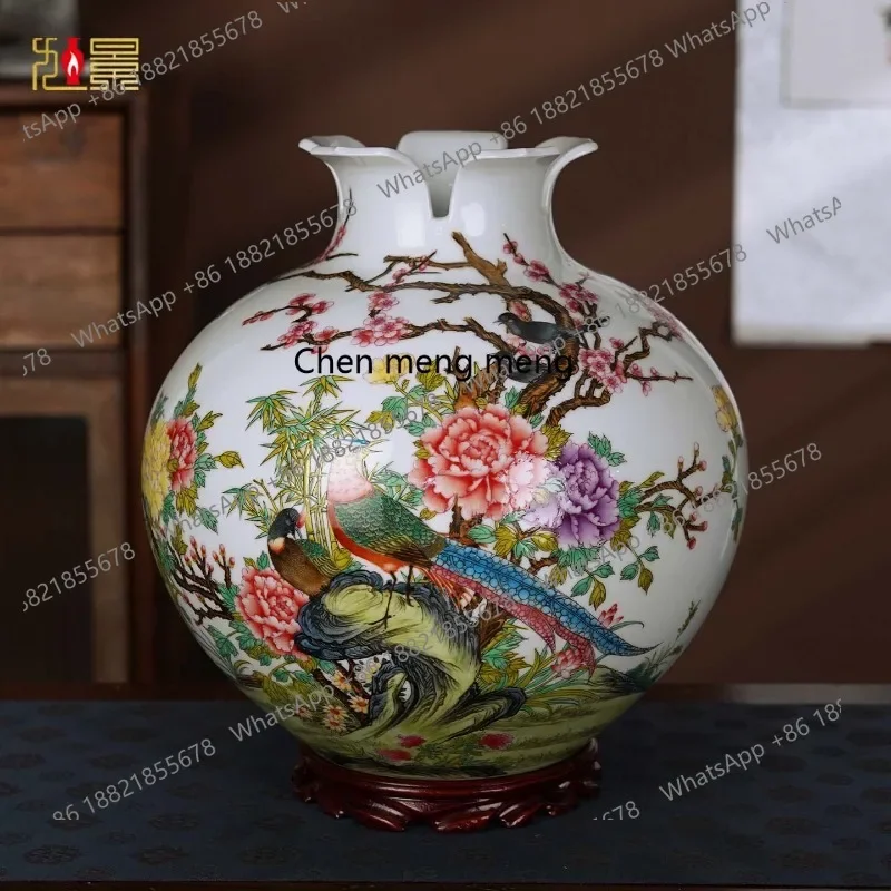 M07 Jingdezhen ceramic vase hand-painted pomegranate bottle Chinese living room entrance decorative ornament