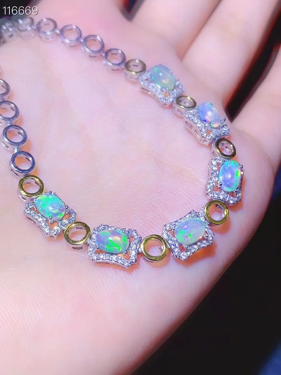 Natural Colorful Opal Bracelet for Women Jewelry Real 925 Silver Gold Plated Natural Gem Birthstone Party Gift Sale