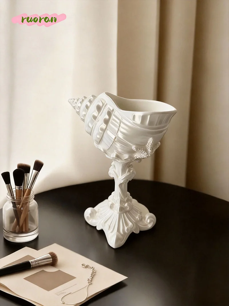 3D Printed White Conch Scroll Pattern High Foot Tray for Jewelry Storage Home Decor