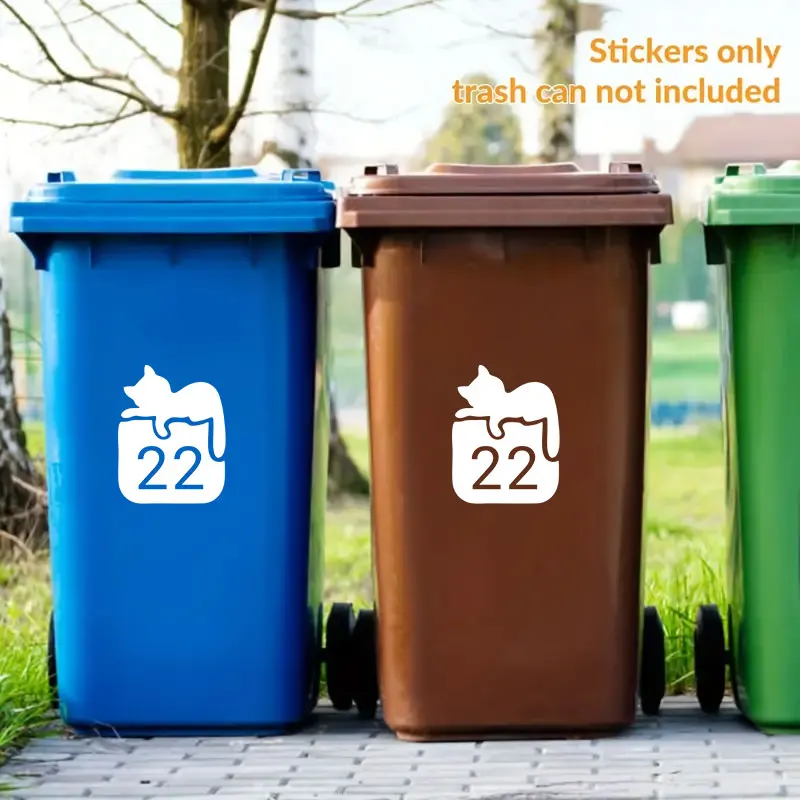 1PC 18x23CM Custom House Number Cute Cat-Themed Trash Can Sticker Waterproof Vinyl Decals Self-Adhesive Universal image 6