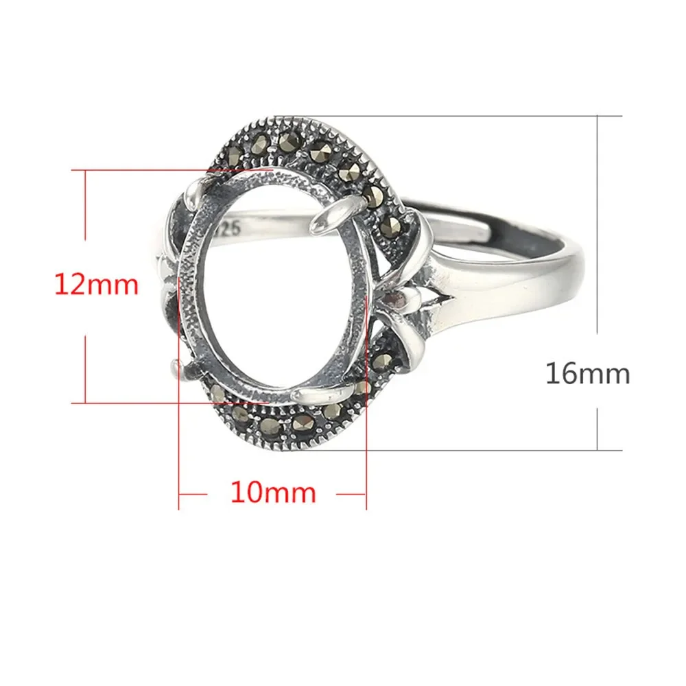 Ring Setting for 10x12mm Oval Cabochons Ring Blank Thai Sterling Silver Rhinestone Adjustable Band Ring Base SR0004