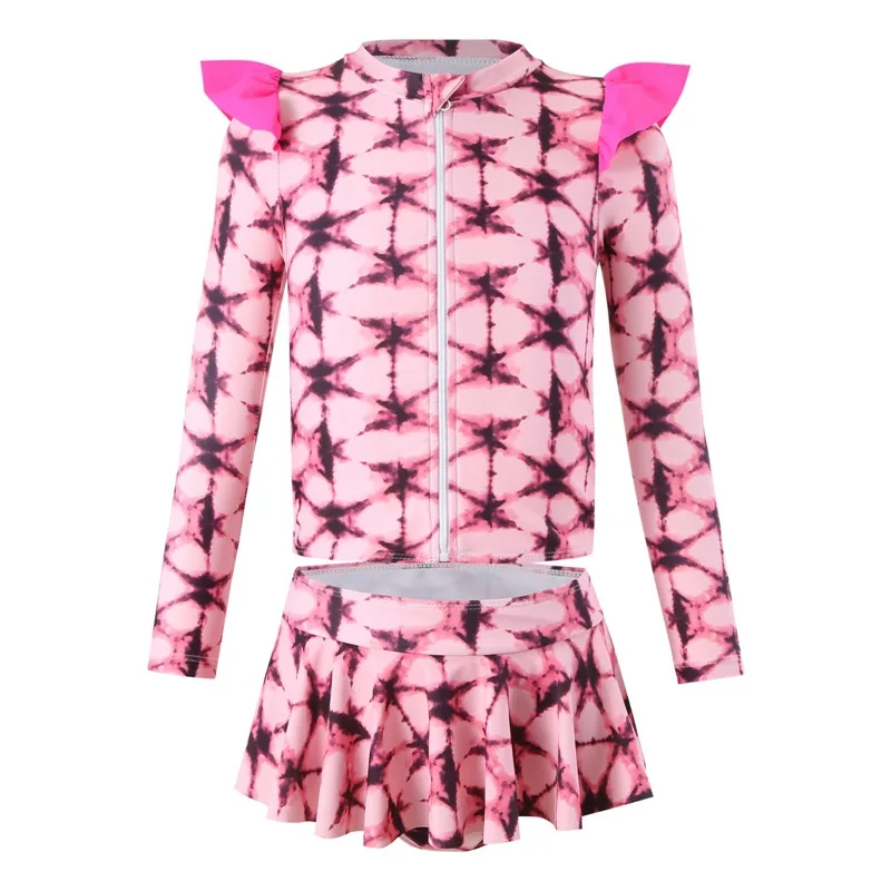 

Baby Swimsuits Children Long Sleeve Crew-neck Swimwear Kids Outdoor Beach 2Pcs Clothes Girl Comforts Bathing Suit 3-12Y