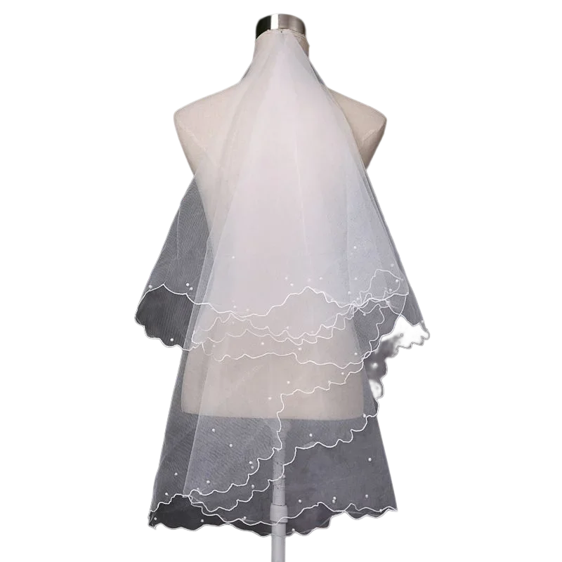 Bridal Wedding Single Layer Sticky Pearl Bridal White Gauze Veil 2025