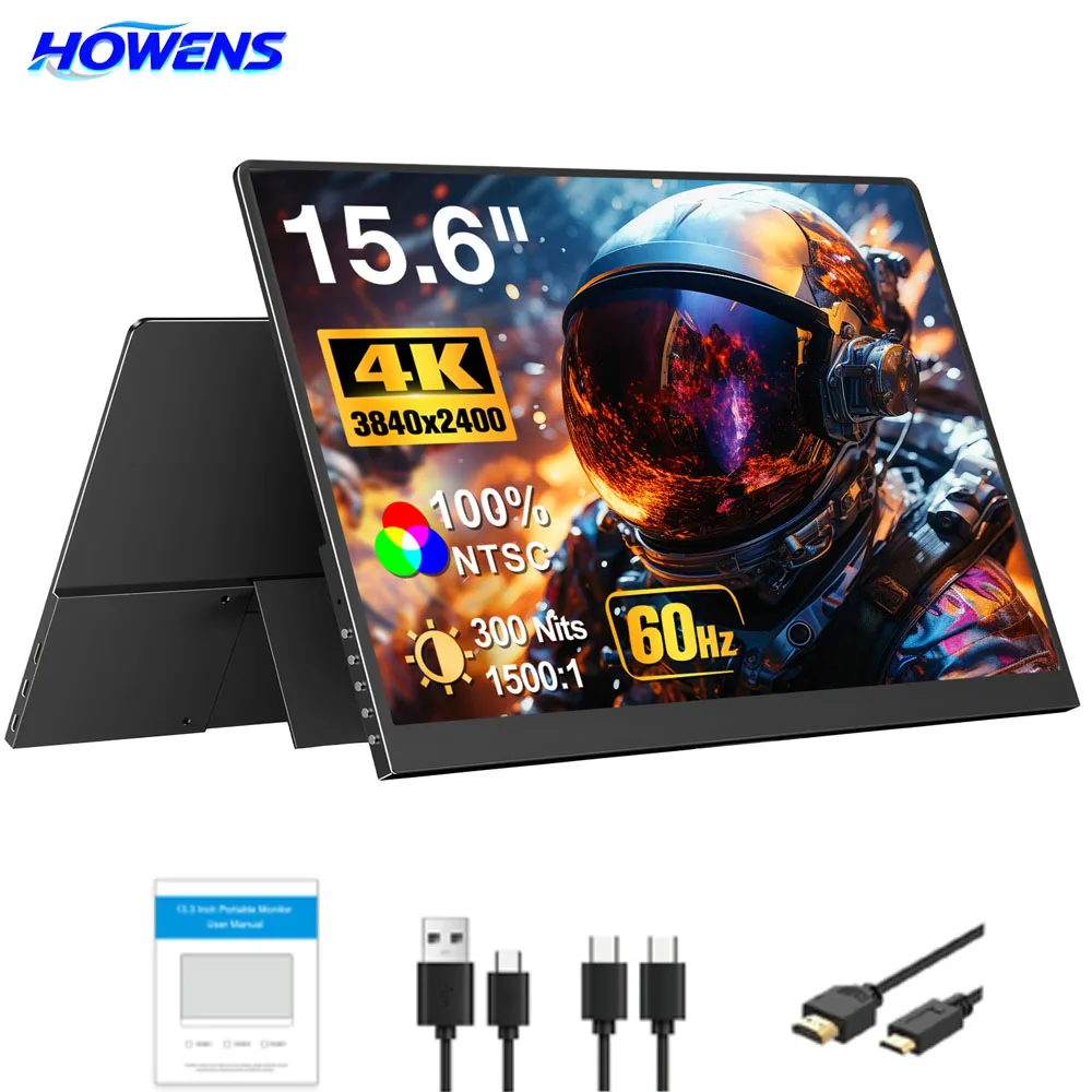 

Портативный монитор HOWENS 15,6 дюйма, 3840*2400, 16:10, 4K IPS, игровой монитор для Switch, PS, Xbox, Teams, внешний экран с подставкой