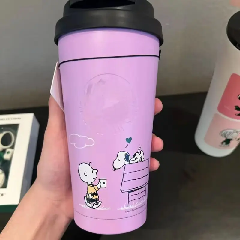202 New Purple Snoopy Stainless Steel Mug Coffee Mug Kawaii Desktop 473 Ml Cup Cute Birthday Gift Cup Vacuum Cup High Quality